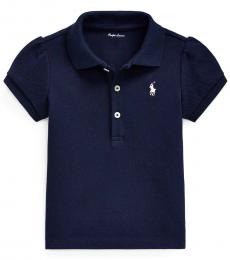 Ralph Lauren Baby Girls French Navy Puff-Sleeve Polo