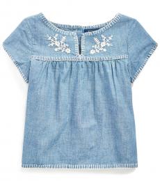 Ralph Lauren Little Girls Indigo Embroidered Chambray Top