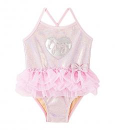 Juicy Couture Baby Girls Pink Silver Heart One-Piece Swimsuit