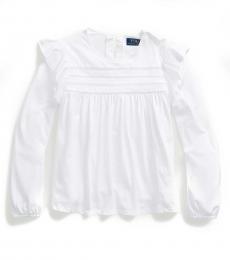 Ralph Lauren Girls White Lace-Trim Cotton-Modal Top
