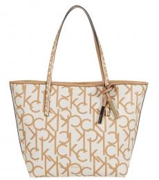 Calvin Klein Rye/White Rachel Logo Signature Large Tote