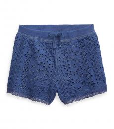 Ralph Lauren Baby Girls Federal Blue Eyelet Lace Shorts