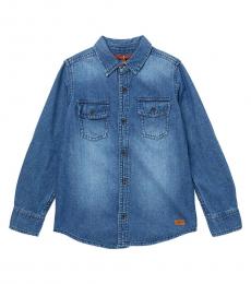 7 For All Mankind Boys Deepend Indigo Denim Shirt