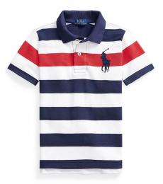 Ralph Lauren Little Boys Navy Multi Striped Mesh Polo