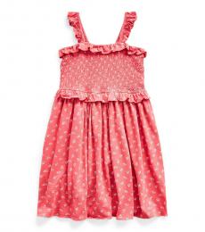 Ralph Lauren Girls Medium Red Floral Smocked Dress
