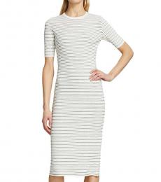 White Striped Ribbed Midi Dress