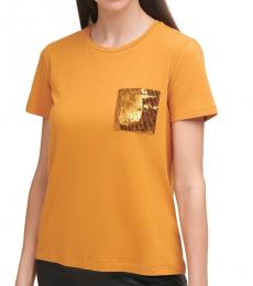 DKNY Orange Sequin-Pocket T-Shirt