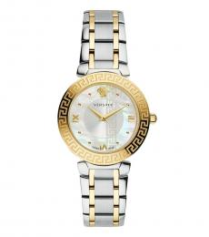 Versace Silver Gold Round Signature Dial Watch