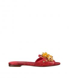 Dolce & Gabbana Red Brooch Embellished Flats