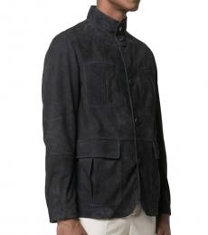 Black Suede Leather Utility Jacket