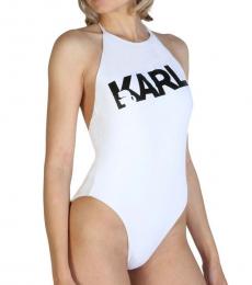 Karl Lagerfeld White Halterneck One Piece Swimsuit
