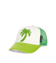 Palm Angels Light Green White Logo Half Net Cap
