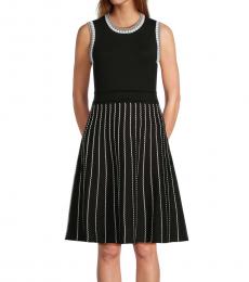 Karl Lagerfeld Black Roundneck Striped Dress