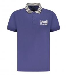 Cavalli Class Blue Printed Logo Polo