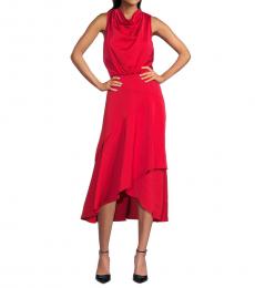 Karl Lagerfeld Red Cowlneck Sleeveless Crepe Dress