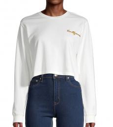 True Religion White Logo Cotton-Blend Cropped Top