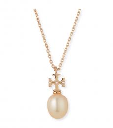 Tory Burch Rose Gold Kira Pearl Drop Pendant Necklace