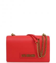 Love Moschino Red Lettering Logo Medium Shoulder Bag