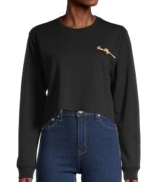 True Religion Black Logo Cotton-Blend Cropped Top