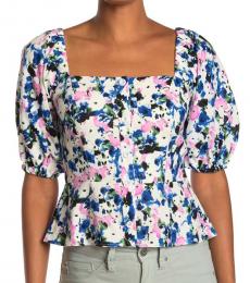 BCBGMaxazria Multicolor Floral Print Puff Sleeve Top