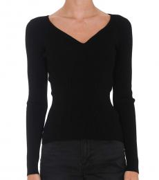 Black V-Neck Ribbed  Top Sweater