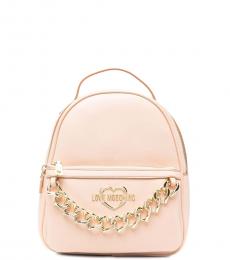Love Moschino Beige Heart Chain Small Backpack