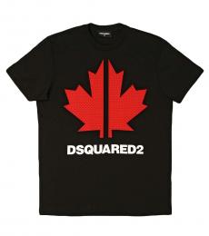 Dsquared2 Boys Black Leaf Print Logo T-Shirt