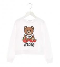 Moschino Little Girls White Teddy Fragole Sweatshirt