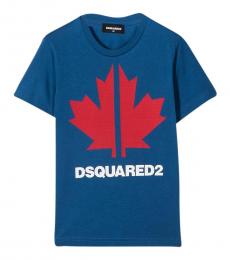 Dsquared2 Boys Blue Leaf Print Logo T-Shirt