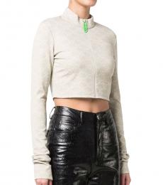 Off-White Beige High Neck Cropped Jacket