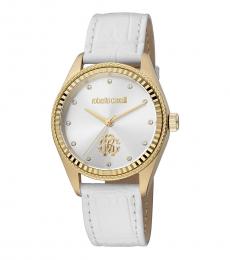 Roberto Cavalli White Gold Logo Dial Watch