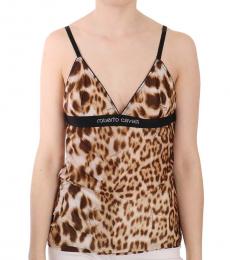 Brown Plunging Leopard Blouse