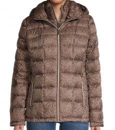 Michael Kors Leopard Print Hooded Puffer Jacket
