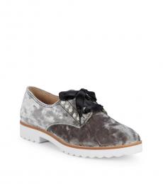 Karl Lagerfeld Silver Fabric Velvet Pearl Studded Lace Ups