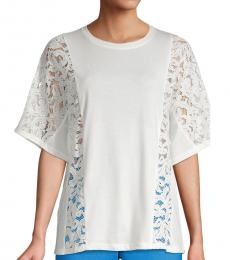 BCBGMaxazria Off White Lace-Panel Flutter Top