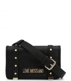 Love Moschino Black Studded Flap Small Crossbody