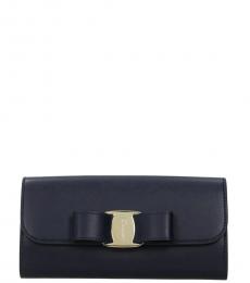 Salvatore Ferragamo Dark Blue Bow Flap Wallet