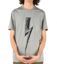 Neil Barrett Grey Crewneck Thunderbolt T-Shirt
