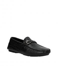 Prada Black Croc Print Logo Loafers