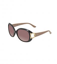 Salvatore Ferragamo Black-Taupe Gradient Oval Sunglasses