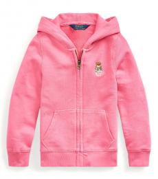 Ralph Lauren Little Girls Baja Pink Madras Bear Terry Hoodie