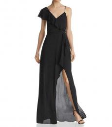 BCBGMaxazria Black Wrap Ruffled Evening Dress