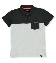 DKNY Boys Black Heather Color Block Pique Polo