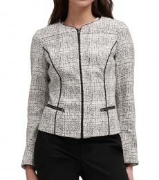 DKNY Ivory/Black Contrast Trim Printed Jacket