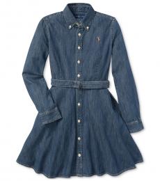 Ralph Lauren Little Girls Indigo Denim Cotton Shirtdress