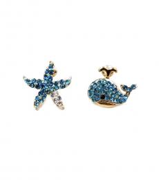 Blue Crystal Whale Starfish Earrings