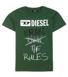 Boys Green Printed Tever T-Shirt
