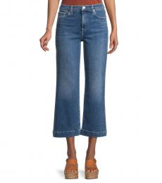 7 For All Mankind Blue Wide-Leg Cropped Jeans