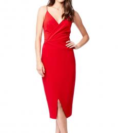 Red Faux Wrap Dress