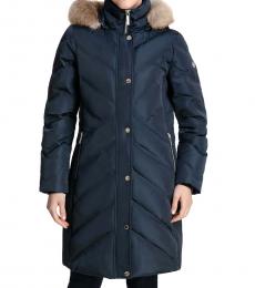Navy Blue Hooded Down Puffer Coat
